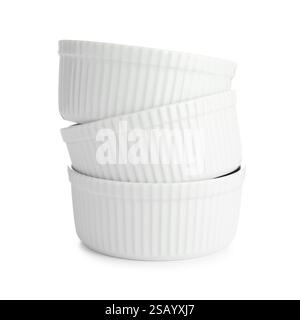 Trois casseroles isolées sur blanc. Ustensile de cuisson Banque D'Images