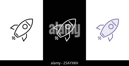 Icône de fusée. Ensemble de signes de fusée de contour simple. Icône de lancement de fusée. Illustration de Vecteur