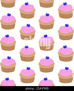 Vecteur modèle sans couture de croquis de doodle dessiné à la main cupcake coloré isolé sur fond blanc Illustration de Vecteur