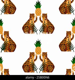 Modèle sans couture avec léopards et ananas. Vecteur. Illustration de Vecteur