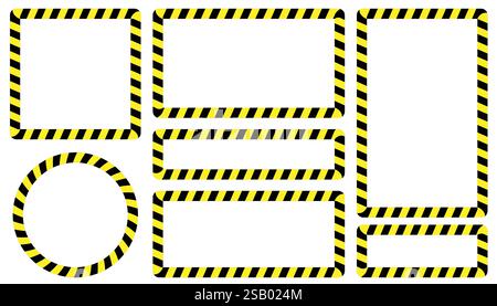 Avertissement cadre rayé, avertissement pour être prudent, danger potentiel, bandes jaunes et noires sur la diagonale, bordure de panneau de gabarit jaune et noir de couleur. Illustration de Vecteur