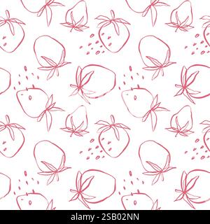 Fraise abstraite dessinée à la main motif sans couture couleur rose pêche sur fond blanc pour la typographie, les textiles ou la conception d'emballage Illustration de Vecteur