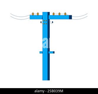 Poteau de service électrique avec des fils objet de dessin animé 2D. Illustration de Vecteur