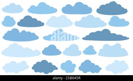 Ensemble de nuages dans un style plat. Collection nuageuse abstraite isolée sur fond blanc. Illustration de Vecteur