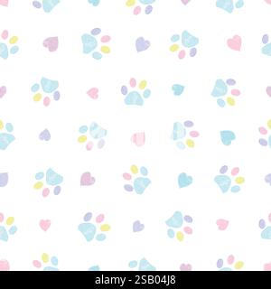 Cœurs dessinés à la main pastel et empreintes de pattes. Motif de conception de tissu sans couture Illustration de Vecteur