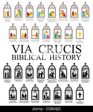 Stations de l'église de peinture de Croix, via Crucis, via Dolorosa Illustration de Vecteur