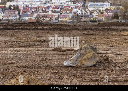 Travaux de construction d'une nouvelle zone de développement de 460 appartements dans le nouveau quartier Boeckinger Strasse dans le quartier Zuffenhausen-Rot. Scellage de al Banque D'Images