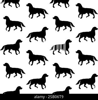 Modèle sans couture de vecteur de silhouette de chien retriever dessinée à la main isolé sur fond blanc Illustration de Vecteur