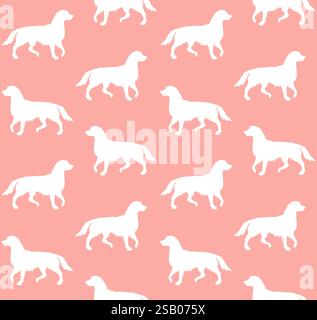 Modèle sans couture de vecteur de silhouette blanche de chien retriever dessinée à la main isolée sur fond rose Illustration de Vecteur