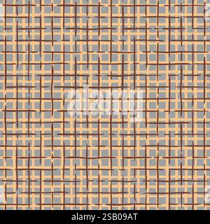 Fond de grille sans couture, motif abstrait de ligne brune sur fond gris. Texture de lin de couleur brune dessinée à la main vectorielle, modèle sans couture Illustration de Vecteur
