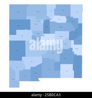 Nouveau Mexique, NM - carte politique détaillée de l'état américain. Carte administrative divisée en comtés. Carte bleue avec étiquettes de nom de comté. Illustration vectorielle Illustration de Vecteur