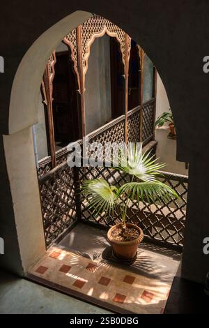 Afrique Tanzanie, Zanzibar, Stonetown, vieille ville, Tharia Street, Emerson Spice Hôtel dans la maison de l'ancien commerçant, escalier intérieur bien Banque D'Images