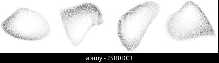 Décoloration des formes de gouttes de dégradé en pointillés. Jeu d'objets liquides noirs pointillés. Taches et taches granuleuses. Des éclaboussures de bruit et des éclaboussures se forment. Dissoudre la texture de poussière de sable. Eléments de demi-teintes fluides vectoriels Illustration de Vecteur