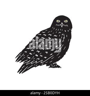 Vecteur dessin à la main doodle croquis noir polaire hibou enneigé isolé sur fond blanc Illustration de Vecteur