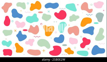 Collection de formes de blob courbes colorées isolées sur blanc. Forme liquide organique aléatoire. Silhouette géométrique abstraite pour votre design. Illustration de Vecteur
