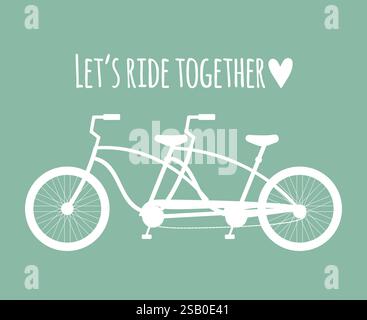 Silhouette de vélo double plat de vecteur et lettrage isolé sur fond de menthe. Illustration de la Saint-Valentin Illustration de Vecteur