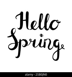 Hello Spring logotype esquissé à la main, icône de typographie de badge. Lettrage printemps saison pour carte de voeux, modèle d'invitation. Illustration de Vecteur