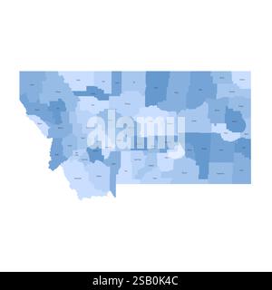 Montana, MT - carte politique détaillée de l'état américain. Carte administrative divisée en comtés. Carte bleue avec étiquettes de nom de comté. Illustration vectorielle Illustration de Vecteur
