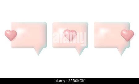 Bulles de parole 3D différentes formes icône de message. Avec amour. Pour les affiches publicitaires sur les réseaux sociaux. Ensemble isolé de vecteur. Illustration de Vecteur