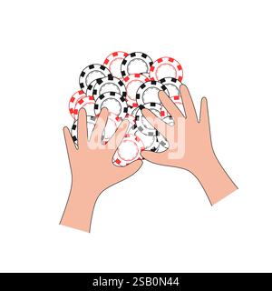 Mains rassemblant des jetons de poker - illustration vectorielle de jeu de casino. Illustration de Vecteur