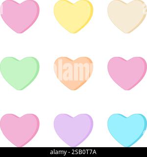 Les cœurs de bonbons ou les bonbons en forme de cœur d'amour dans des couleurs pastel comme un motif de fond répétitif dans l'illustration vectorielle Illustration de Vecteur