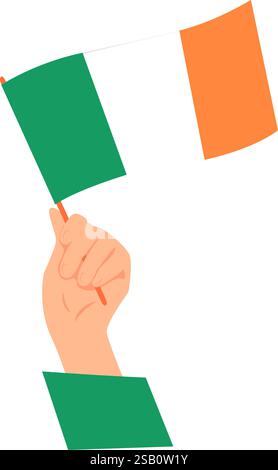 Main portant la manche verte tenant le drapeau national de l'Irlande. Illustration vectorielle avec fond transparent. Illustration de Vecteur