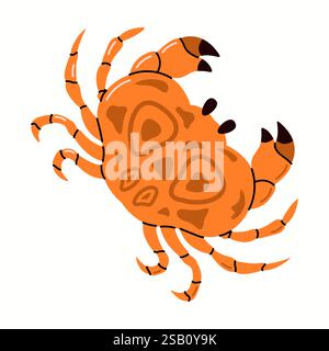 Le crabe orange montre de grandes griffes et pattes de caractère vectoriel de couleur plate. Élément pour l'illustration d'affiches et de flyers sur le thème culinaire sur fond blanc Illustration de Vecteur