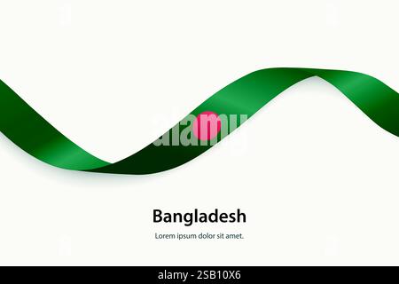 Drapeau du Bangladesh sur ruban ondulant. Modèle pour le jour de l'indépendance Illustration de Vecteur