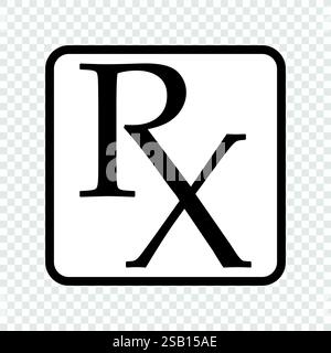 Symbole « RX » noir dans un cadre carré, représentant les prescriptions pharmaceutiques et médicales Illustration de Vecteur