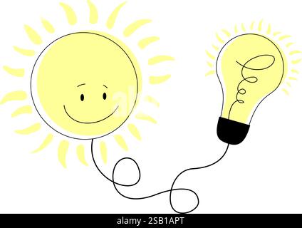 Énergie solaire. Soleil connecté à l'ampoule. Concept d'énergie propre alternative. Logo vectoriel Illustration de Vecteur