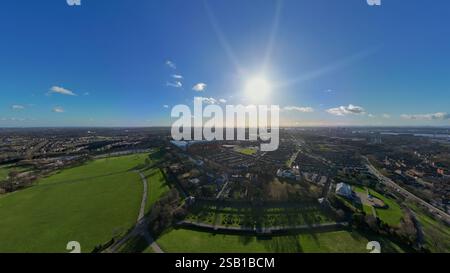 Vue aérienne d'Anfield, stade du Liverpool FC au Royaume-Uni Banque D'Images