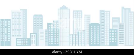 Bordure transparente Cityscape. Bâtiments de ville, fond de paysage urbain. Panorama architectural moderne dans un style plat. Illustration vectorielle horizontale Wal Illustration de Vecteur