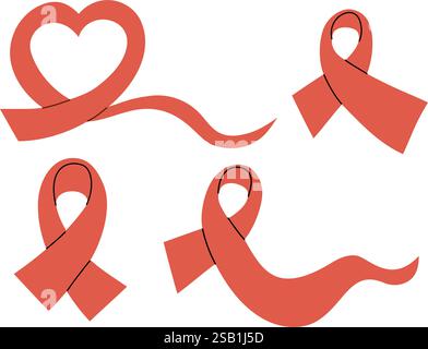 Ruban rouge facilite la collecte des symboles. Signes isolés sur fond blanc. Illustration vectorielle Illustration de Vecteur