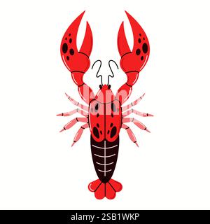 Homard rouge avec caractère vectoriel plat de couleur à griffes ouvertes. Le homard de dessin animé symbolise les délices de l'illustration de la mer sur fond blanc Illustration de Vecteur