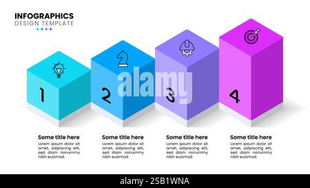 Modèle d'infographie avec icônes et 4 options ou étapes. Colonne isométrique. Peut être utilisé pour la mise en page de flux de travail, diagramme, bannière, webdesign. Illustration vectorielle Illustration de Vecteur