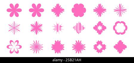 Ensemble d'éléments d'illustration de fleurs plates roses Illustration de Vecteur