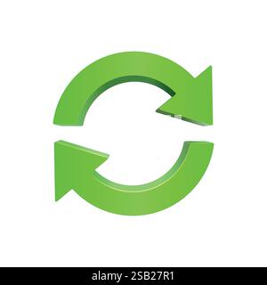 Icône de rafraîchissement 3D vert vif avec deux flèches circulaires, symbolisant le recyclage ou la mise à jour Illustration de Vecteur