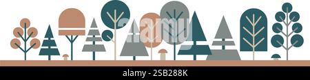 Arbres forestiers d'automne collage simple. Ensemble d'arbustes d'arbre abstrait, feuillage. Pins, divers arbres à feuilles caduques. Illustration de dessin animé vectoriel plat. Scandi styl Illustration de Vecteur