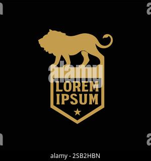 Forte silhouette de Lion debout Leo avec vecteur de conception de logo Shield Crown Crest Illustration de Vecteur
