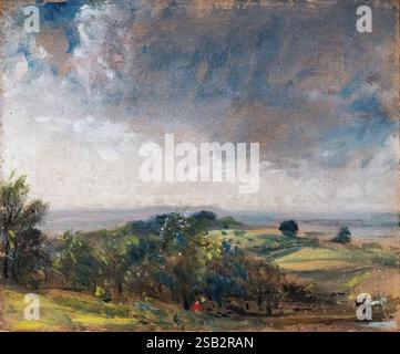 Peinture de John Constable ; Hampstead Heath regardant vers l'ouest vers Harrow ; 1821. Constable peinture de paysage, huile sur papier posé sur toile ; période romantique Banque D'Images