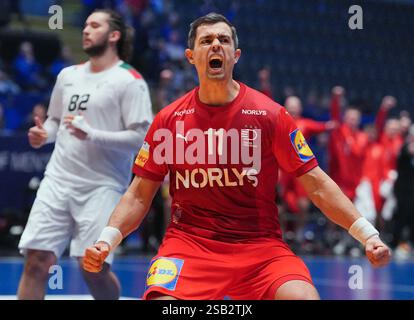Oslo, Norvège. 31 janvier 2025. Handball : Championnat du monde, Danemark - Portugal, finale, demi-finale, Unity Arena, le danois Rasmus Lauge célèbre son objectif. Crédit : Soeren Stache/dpa/Alamy Live News Banque D'Images
