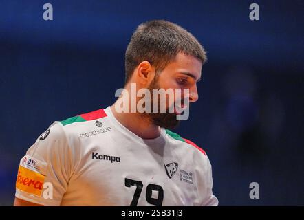 Oslo, Norvège. 31 janvier 2025. Handball : Championnat du monde, Danemark - Portugal, finale, demi-finale, Unity Arena, le Portugais Martim Kosta réagit. Crédit : Soeren Stache/dpa/Alamy Live News Banque D'Images