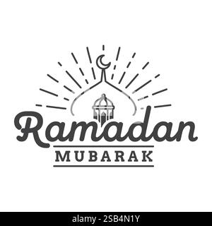 Motif graphique stylisé célébrant le Ramadan Moubarak avec une lanterne en croissant de lune et un éclat de soleil. Illustration de Vecteur