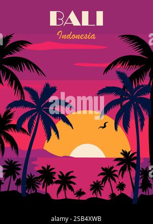 Bali, Indonésie affiche de voyage dans un style rétro Illustration de Vecteur