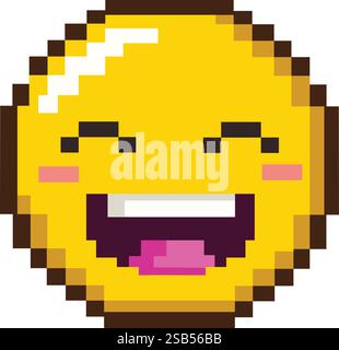 8bit pixel art d'un émoticône emoji riant avec les yeux fermés Illustration de Vecteur