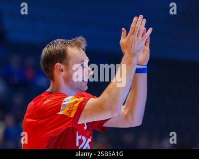Oslo, Norvège. 31 janvier 2025. Handball : Championnat du monde, Danemark - Portugal, finale, demi-finale, Unity Arena, le danois Mathias Gidsel applaudit la foule. Crédit : Soeren Stache/dpa/Alamy Live News Banque D'Images