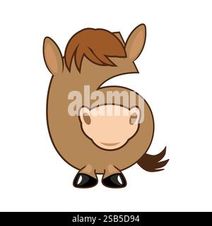 Drôle de personnage cheval numéro 6, chiffre six. Dessin animé de nombre avec un concept animal. Calligraphie, lettrage, typographie pour vos cartes Education ou Illustration de Vecteur