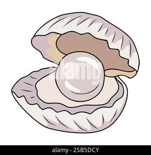 Coquillage ouvert avec perle à l'intérieur du vecteur isolé Illustration de Vecteur