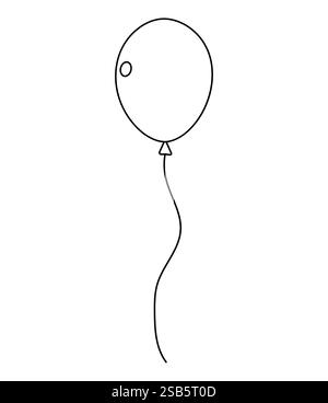 Une illustration minimaliste présente un seul ballon s'élevant avec une délicate corde. Son contour est simple mais évoque un sentiment de joie et de célébration. Illustration de Vecteur