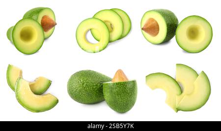 Fruits d'avocat frais isolés sur blanc, sertis Banque D'Images